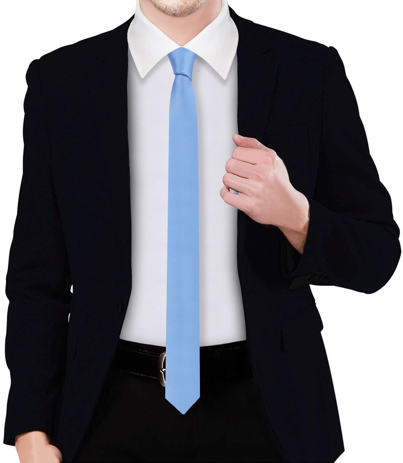GUSLESON Silk Skinny Ties For Men Solid Light Blue Formal Tie Slim Necktie (0801-09) - Image 2