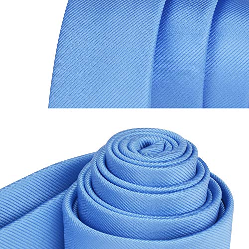 GUSLESON Silk Skinny Ties For Men Solid Light Blue Formal Tie Slim Necktie (0801-09) - Image 4