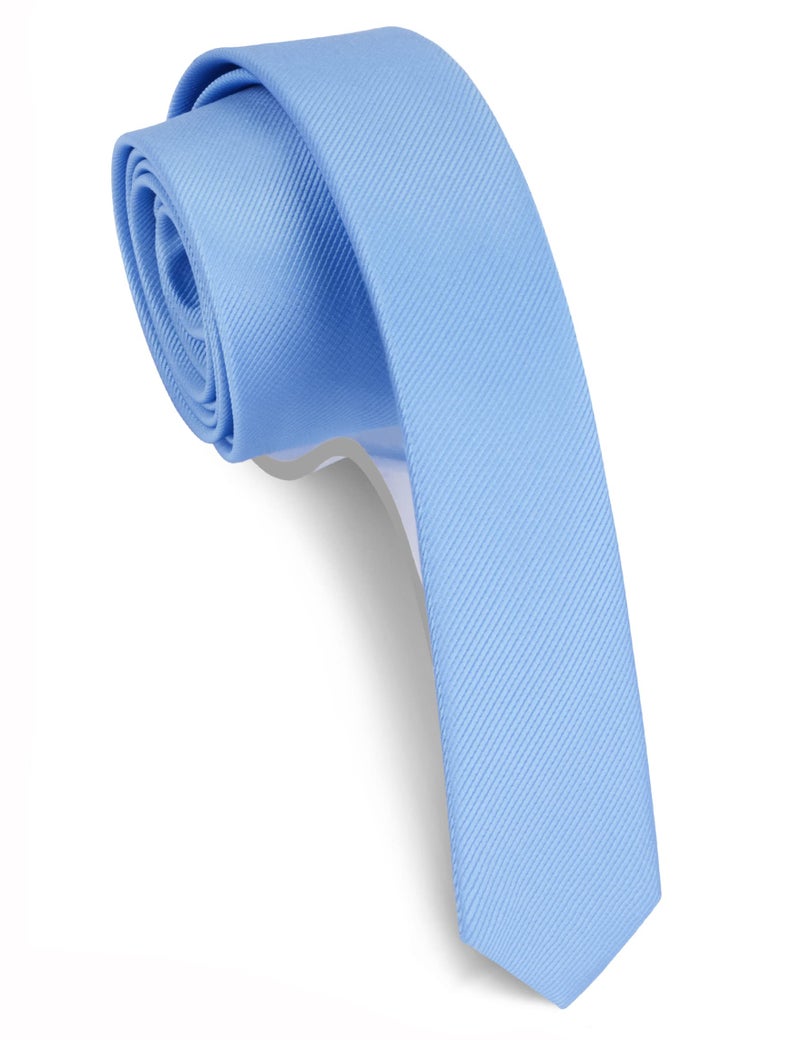 GUSLESON Silk Skinny Ties For Men Solid Light Blue Formal Tie Slim Necktie (0801-09) - Image 1