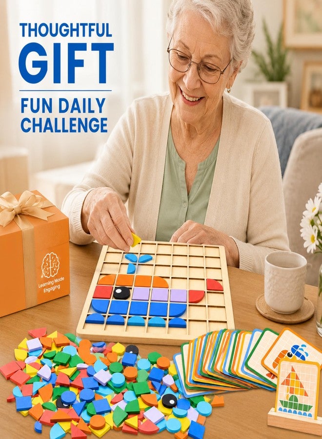 Soulchen 130 Pcs Wooden Matching, Puzzle Block Dementia Activities for Seniors, Colorful Geometric Shape Puzzle Tiles for Alzheimer Elderly, Cognitive Brain Training, Occupational Gift - Image 3