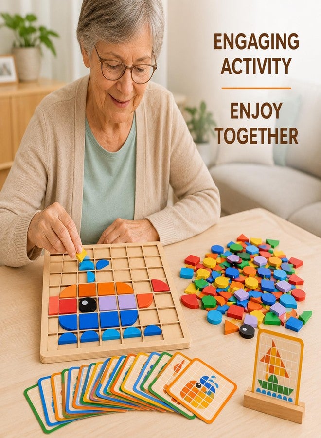 Soulchen 130 Pcs Wooden Matching, Puzzle Block Dementia Activities for Seniors, Colorful Geometric Shape Puzzle Tiles for Alzheimer Elderly, Cognitive Brain Training, Occupational Gift - Image 2