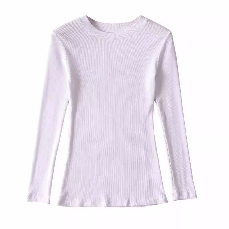 Wide Collar Thread Stitching Long-sleeved Slim-fit Womens T-shirt Simple Solid Color Stretch Cotton Bag Body European and American Ins Trendy Base Shirt White 222 long sleeves
