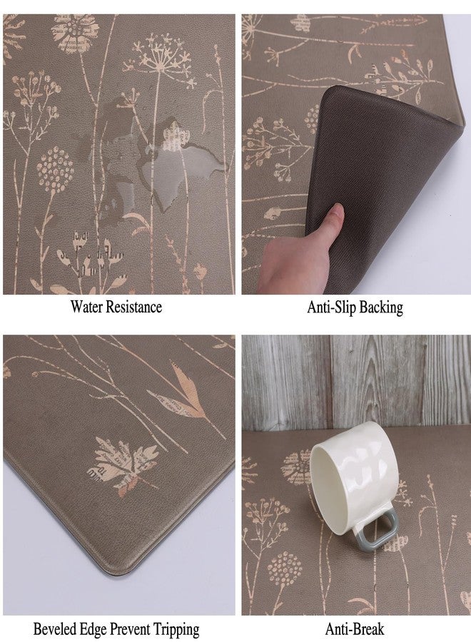 Rempry Floral Kitchen Mats for Floor, Non Slip Kitchen Rugs and Mat Set of 2, Waterproof Cushioned Anti Fatigue Kitchen Mat, 17"x47"+17"x29", Brown - Image 4
