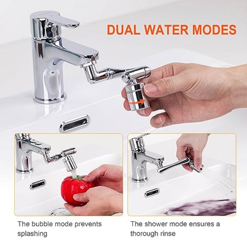 M91006 Faucet Aerator Extender, 1440° Multifunctional Rotating Splashproof Aerator, Swivel Robotic Arm Adapter for Bathroom Kitchen, Silver - Image 4