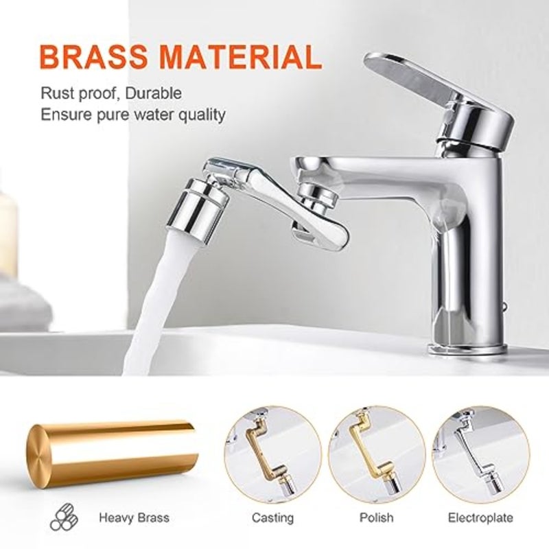 M91006 Faucet Aerator Extender, 1440° Multifunctional Rotating Splashproof Aerator, Swivel Robotic Arm Adapter for Bathroom Kitchen, Silver - Image 5
