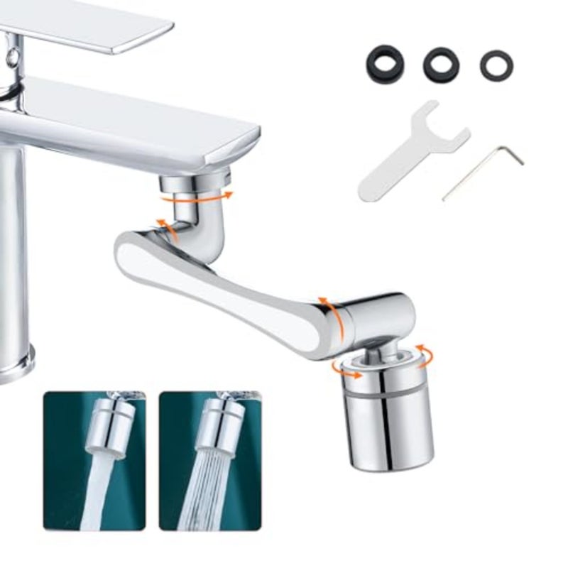 M91006 Faucet Aerator Extender, 1440° Multifunctional Rotating Splashproof Aerator, Swivel Robotic Arm Adapter for Bathroom Kitchen, Silver - Image 1