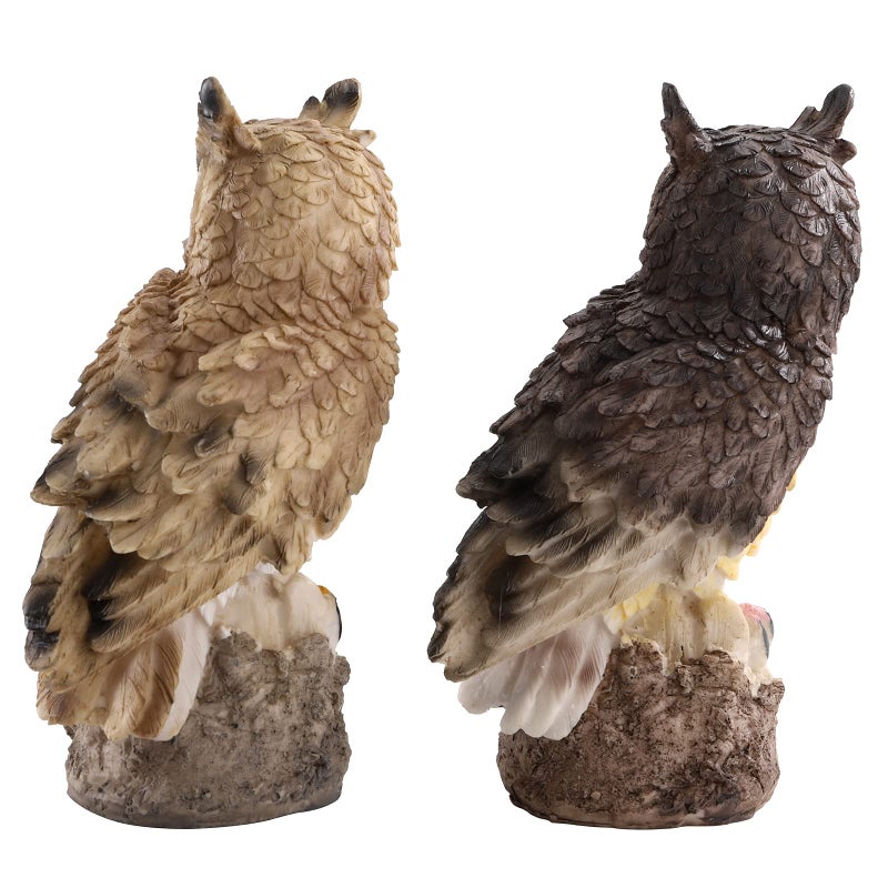 DEAYOU 2 Pack Fake Horned Owl Statues, 7" Tall Small Resin Owl Sculpture, Artificial Owl Figurines for Garden, Vivid Faux Outdoor Owls for Ornament, Yard, Indoor Decor, Home (White, Black) - Image 4