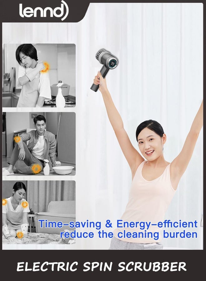 LENND Rechargeable Electric Spin Scrubber,Cordless Cleaning Brush with Long Handle,3 Replaceable Brush Heads Shower Scrubber for Bathroom Tub,Floor,Tile,Kitchen and Shoes(Gray) - Image 5