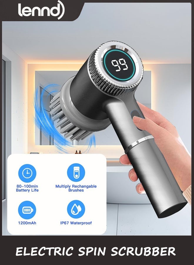 LENND Rechargeable Electric Spin Scrubber,Cordless Cleaning Brush with Long Handle,3 Replaceable Brush Heads Shower Scrubber for Bathroom Tub,Floor,Tile,Kitchen and Shoes(Gray) - Image 4