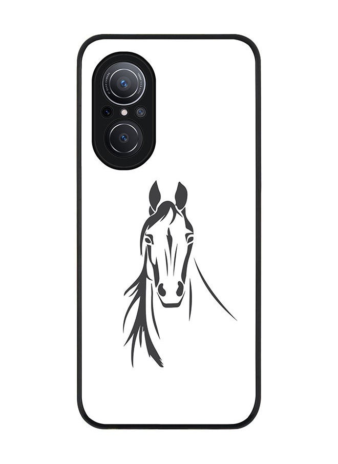 Stylizedd جراب أسود متين بحافة لهاتف Huawei Nova 9 SE جراب رفيع وناعم بحواف مطاطية مرنة ومضاد للسقوط مع غطاء TPU جل رفيع - حصان عربي  - Image 1