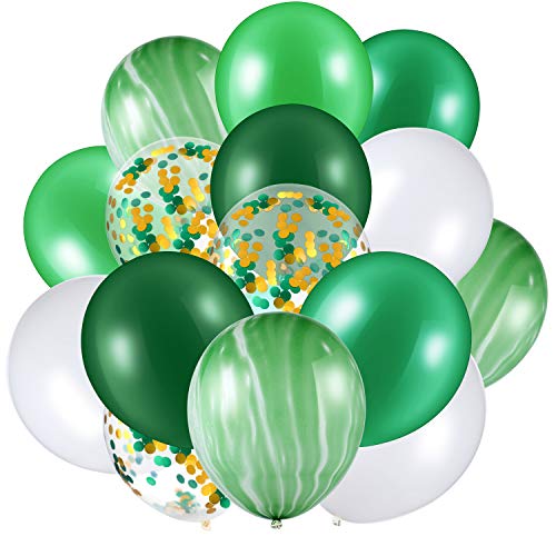 Hsei 60 Pieces 12 Inch Green and White Balloons Green Marble Confetti Agate Balloons for Summer Hawaiian Jungle Animal Baby Shower Wedding Office Birthday Party Decoration Supplies - Image 1