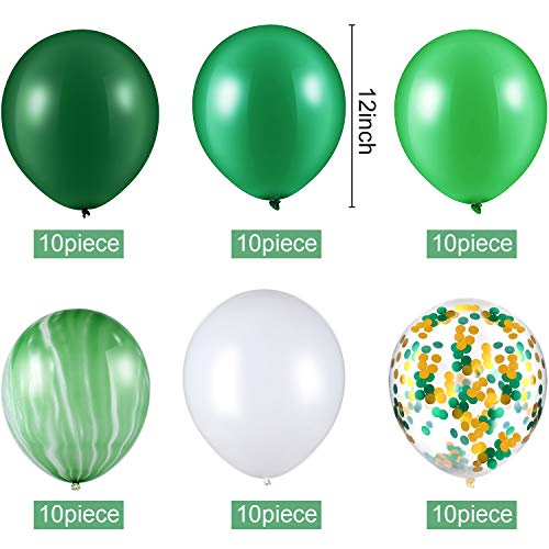 Hsei 60 Pieces 12 Inch Green and White Balloons Green Marble Confetti Agate Balloons for Summer Hawaiian Jungle Animal Baby Shower Wedding Office Birthday Party Decoration Supplies - Image 5