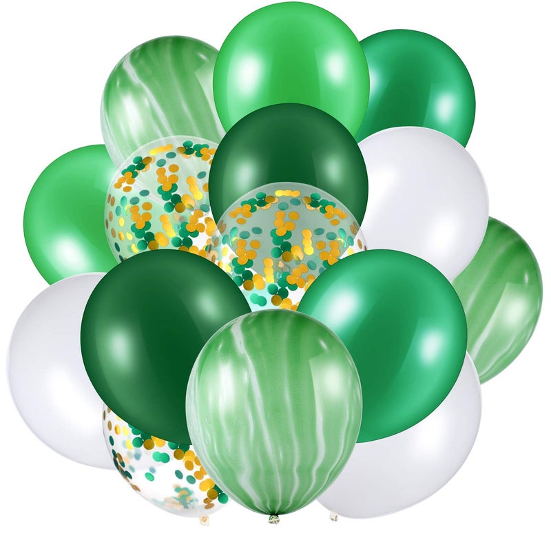 Hsei 60 Pieces 12 Inch Green and White Balloons Green Marble Confetti Agate Balloons for Summer Hawaiian Jungle Animal Baby Shower Wedding Office Birthday Party Decoration Supplies - Image 3
