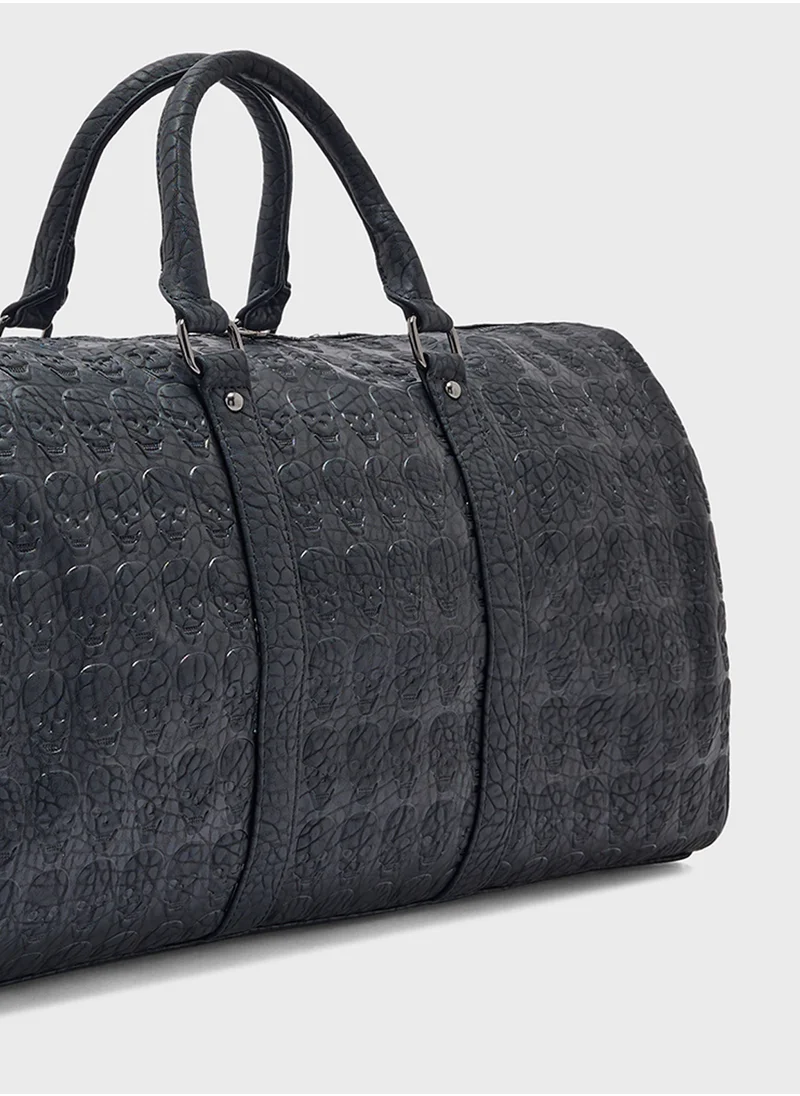 Robert Wood Skull Embossed Casual Duffle Bag