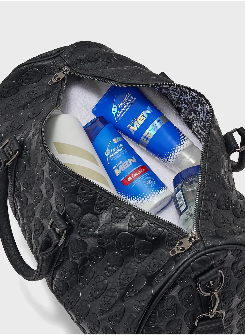 Robert Wood Skull Embossed Casual Duffle Bag