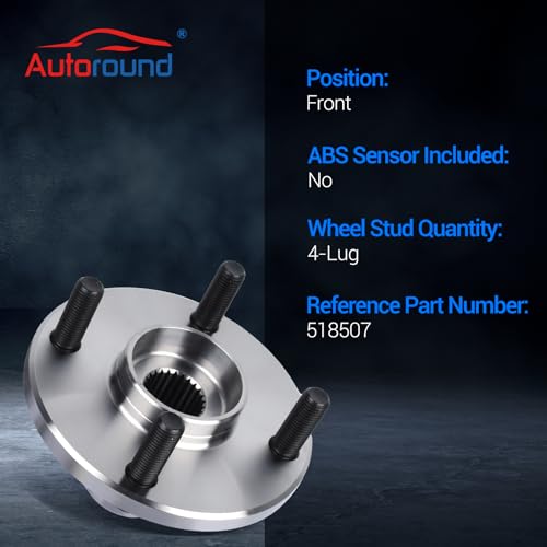 Autoround 518507 Front Wheel Bearing and Hub Assembly Fit for Chevy Prizm 1998-2002, Geo Prizm 1993-1997, Toyota Corolla 1988-2002, 4-Lug Non-ABS - Image 3