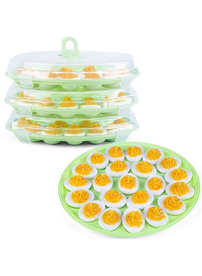 هانزغو HANSGO حاويات بيض ديفيلد مع غطاء، 3 قطع من حاملات أطباق بيض ديفيلد مع 66 فتحة للحفلات والمطبخ المنزلي، أخضر - Image 1