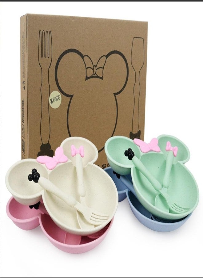 Gugzy Cute Cartoon Theme Eco-Friendly Wheat Straw Natural Bamboo Fibre Dinner Set for Kids, Toddlers & Babies 1 Plate, 1 Spoon and 1 Fork | Mickie Plate Set (Green) - Image 5