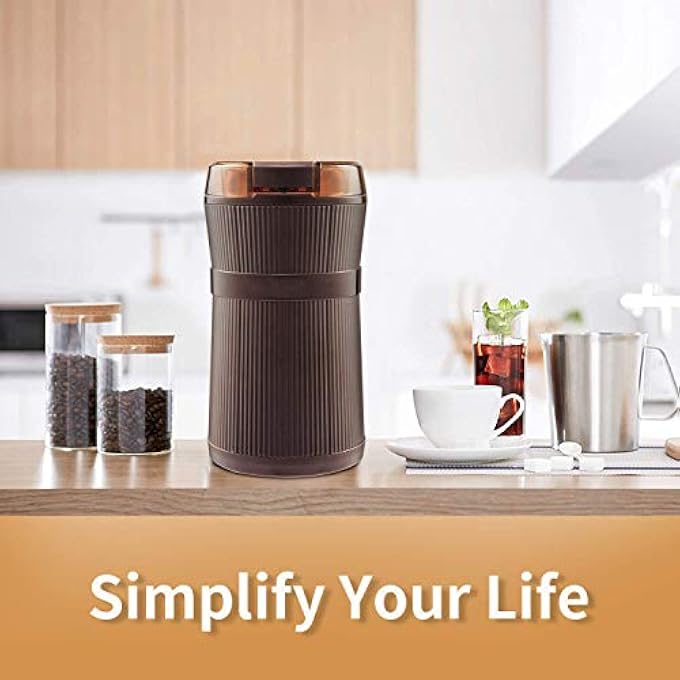 SYOSI Coffee Grinder Washable Bowl Grinder With Stainless Steel Blade Safe And Durable For Seed Bean Nut Herb Pepper Grain Coffee Bean Nuts Coffee Lid Activated Safety Switch Brown - Image 3