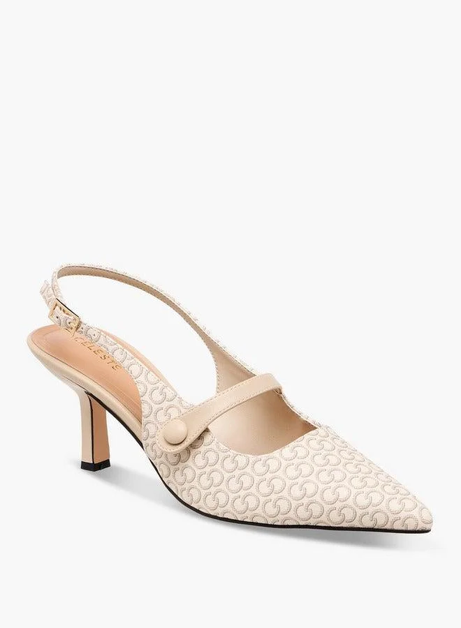 Celeste Women's Monogram Print Pointed Toe Shoes with Buckle Closure