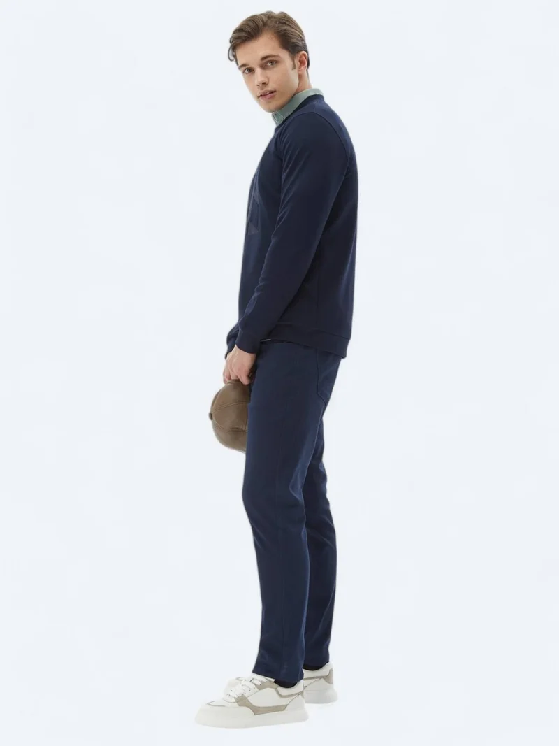 Kip Navy Blue Crew Neck Printed Sweatshirt