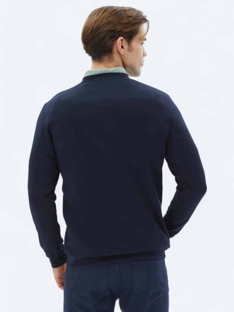 Kip Navy Blue Crew Neck Printed Sweatshirt