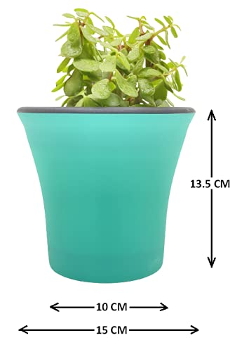 garbnoire Self Watering Flower pots 6” Virgin Plastic Indoor Outdoor Balcony Flower Pot with Outer Flower Pot and Inner Plate- Pack of (Turquoise, 3) - Image 3