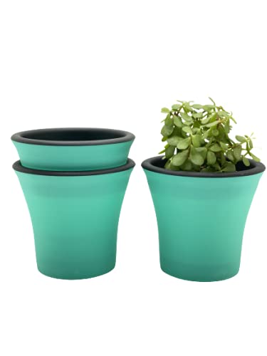 garbnoire Self Watering Flower pots 6” Virgin Plastic Indoor Outdoor Balcony Flower Pot with Outer Flower Pot and Inner Plate- Pack of (Turquoise, 3) - Image 2