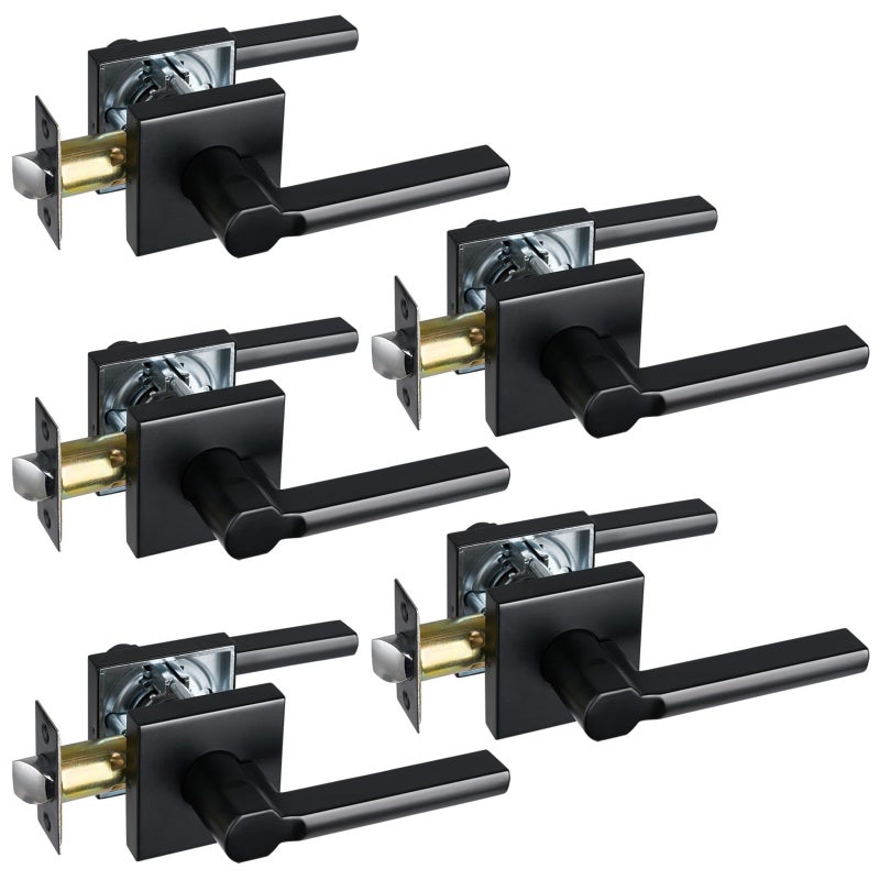 Hisafe Heavy Duty Passage Door Lever  Matte Black Square Door Handle Interior No Locking Door Lock For Hallway And Closet  Reversible Right And Left  5 Pack - Image 1