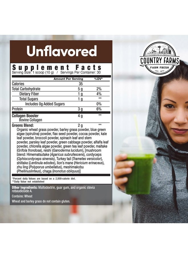 COUNTRY FARMS COUNTRY FARMS Collagen Peptides Powder with Greens Dietary Powder Supplement (Type I, III) for Skin Hair Nail and Joints, Dairy/Gluten/Sugar Free, Energizing Superfoods, Natural, 10.6 Oz 30 Servings  - Image 2