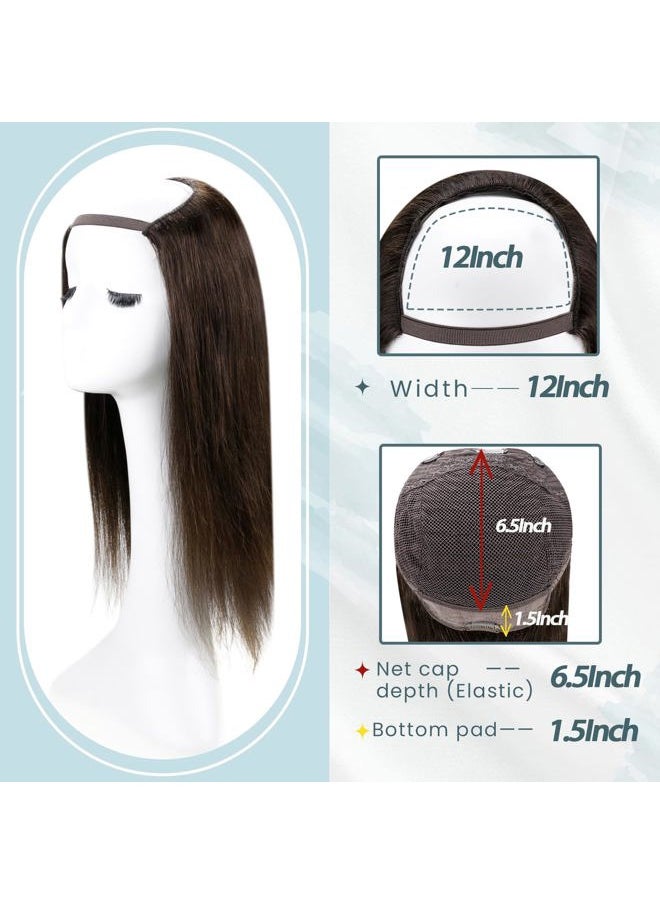 RUNATURE U Part Human Hair Wig 16 Inch 150% Density U Part Wig Glueless Clip in U Wig Natural Hair Dark Brown Hair Wig U Shape Middle Cap Wigs Straight Brazilian Remy Hair Half Wig  - Image 4