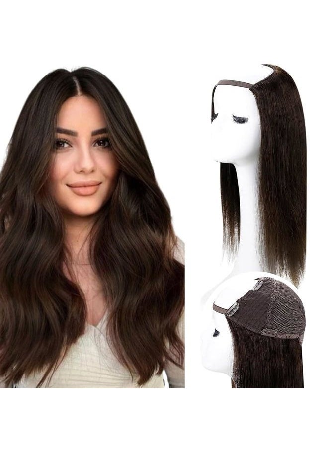 RUNATURE U Part Human Hair Wig 16 Inch 150% Density U Part Wig Glueless Clip in U Wig Natural Hair Dark Brown Hair Wig U Shape Middle Cap Wigs Straight Brazilian Remy Hair Half Wig  - Image 1