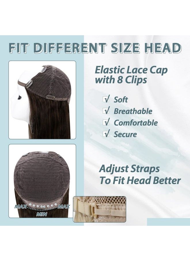 RUNATURE U Part Human Hair Wig 16 Inch 150% Density U Part Wig Glueless Clip in U Wig Natural Hair Dark Brown Hair Wig U Shape Middle Cap Wigs Straight Brazilian Remy Hair Half Wig  - Image 5