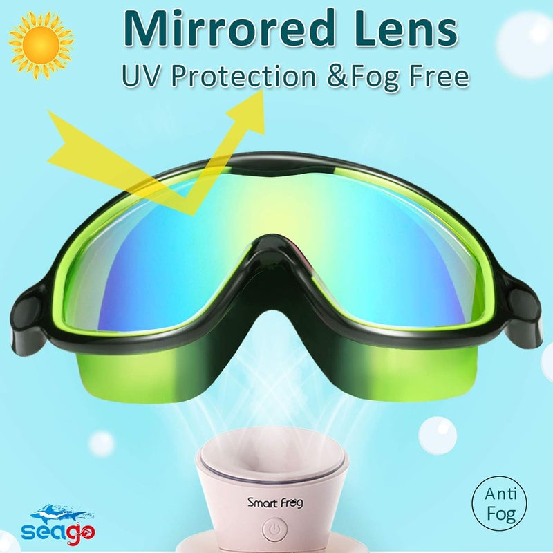 Seago Swim Goggles 2 Pack Anti-Fog Anti-UV Wide View Swimming Goggles for Kids 3-14 - Image 2