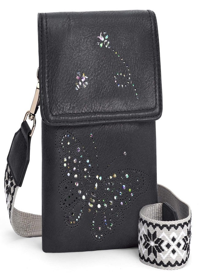 KITEVIUN Leather Small Crossbody Bags for Women Trendy Cell Phone Bag Wallet Purses Butterfly Design (Black) - Image 1