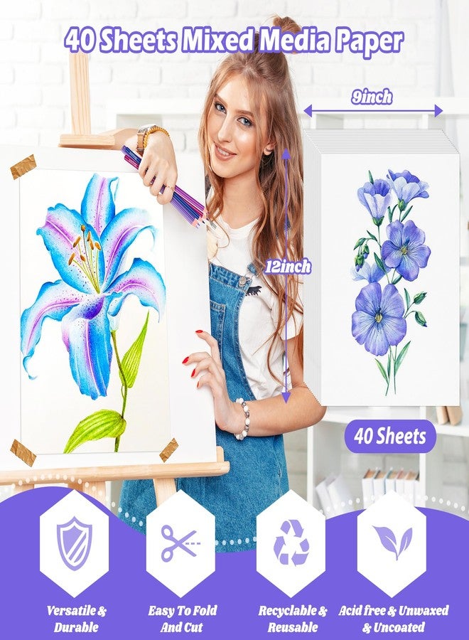 Donyang Mixed Media Paper 9" x 12", 40 Sheets (98lb/160gsm) Multipurpose Heavyweight Loose Drawing Art Paper for Sketching, Sketch Book, Gouache, Painting, Sketchbook, Drawing Pad Book, School - Image 2