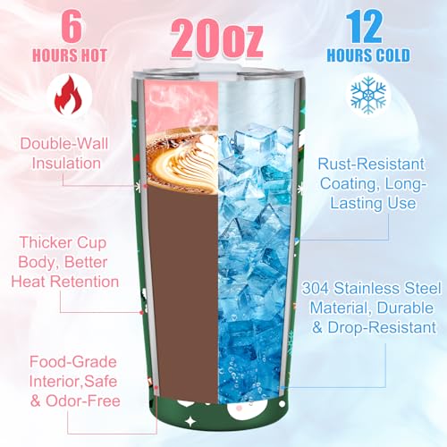 CUPLOOV Christmas Gifts for Women 2025, 20 oz Green Stainless Steel Christmas Coffee Tumblers with Lid and Straw, Insulated Coffee Travel Mug, Best Xmas Themed Gifts for Women Men Girls Teachers Coworkers - Image 4
