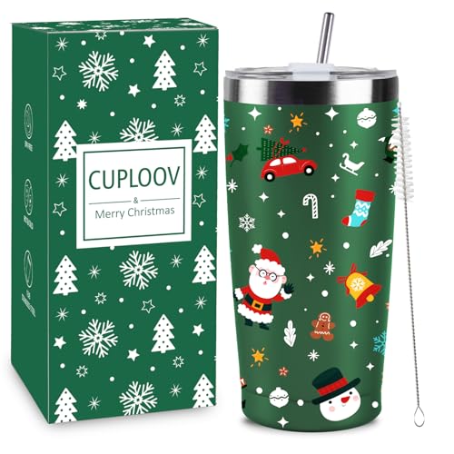 CUPLOOV Christmas Gifts for Women 2025, 20 oz Green Stainless Steel Christmas Coffee Tumblers with Lid and Straw, Insulated Coffee Travel Mug, Best Xmas Themed Gifts for Women Men Girls Teachers Coworkers - Image 1