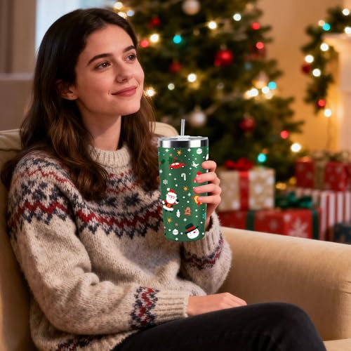 CUPLOOV Christmas Gifts for Women 2025, 20 oz Green Stainless Steel Christmas Coffee Tumblers with Lid and Straw, Insulated Coffee Travel Mug, Best Xmas Themed Gifts for Women Men Girls Teachers Coworkers - Image 2