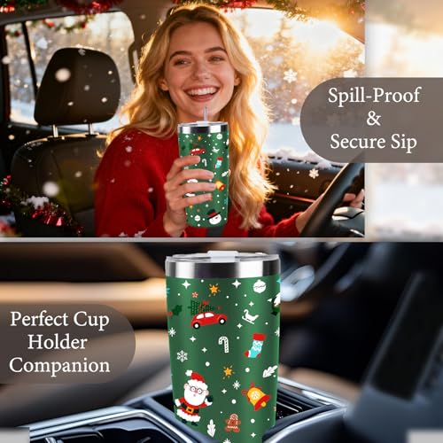CUPLOOV Christmas Gifts for Women 2025, 20 oz Green Stainless Steel Christmas Coffee Tumblers with Lid and Straw, Insulated Coffee Travel Mug, Best Xmas Themed Gifts for Women Men Girls Teachers Coworkers - Image 5