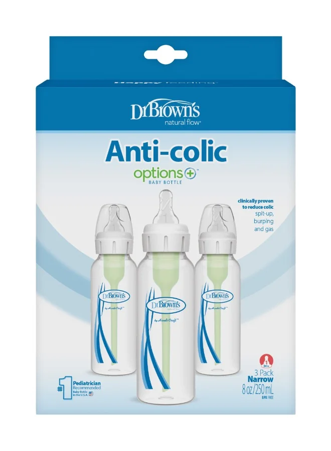 Dr. Brown’s Pack Of 3 Baby Anti-Colic PP Narrow Options+ Feeding Bottle, 3 X 250 ML, 0 Months +