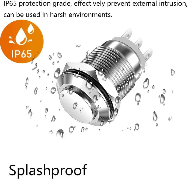 Gebildet 3Pcs 12mm Waterproof Latching Metal Push Button 3pin NO/NC Push Button On Off 1A 12V/24V/125V/250V AC (High Head) - Image 4