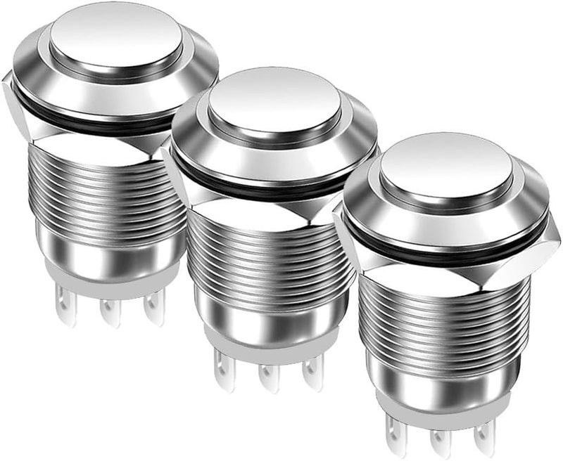 Gebildet 3Pcs 12mm Waterproof Latching Metal Push Button 3pin NO/NC Push Button On Off 1A 12V/24V/125V/250V AC (High Head) - Image 1