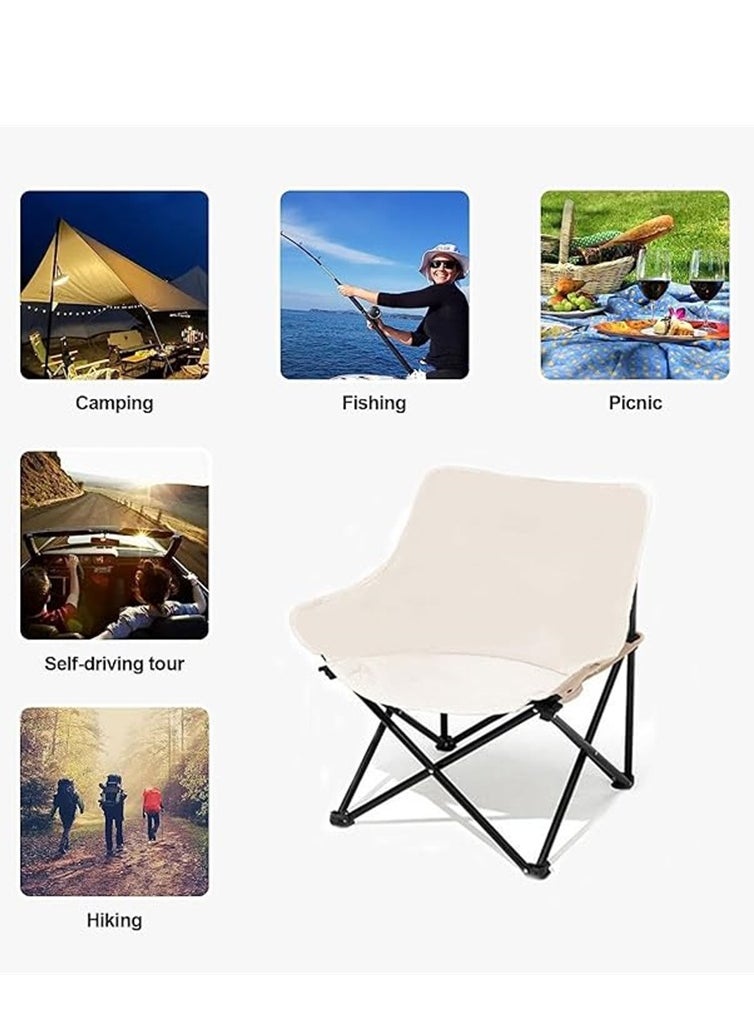 Generic - Camping Chair, Portable Folding Chair, Outdoor Lawn Chair with Side Pockets, Lightweight Beach Arm Chair with Carry Bag for Camping, Hiking, Fishing, Backyard, Lawn, Garden (Beige, Large) - Image 1