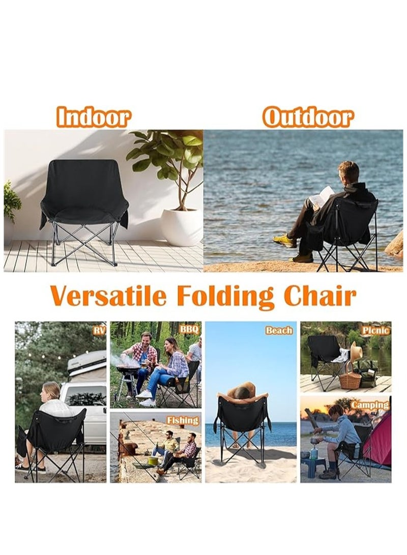 Generic - Camping Chair, Portable Folding Chair, Outdoor Lawn Chair with Side Pockets, Lightweight Beach Arm Chair with Carry Bag for Camping, Hiking, Fishing, Backyard, Lawn, Garden (Beige, Large) - Image 1