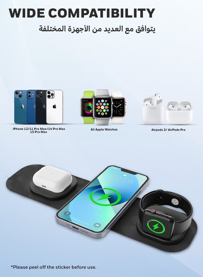 هوني ويل شاحن لاسلكي Zest Wireless 3 في 1 قابل للطي ومتوافق مع MagSafe بقوة 23 وات لهاتف iPhone 12-15، يدعم QC 3.، وجميع سلاسل Apple Watch، وAirpods 2،3، وpro، وشحن فائق السرعة حتى 23 وات - Image 4