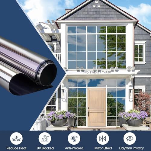 HOME13 Vinyl Sun Control Window Film for Home Privacy & Office Privacy Heat Insulation Anti-UV Office Home Glass Film (Silver Black Window Film, 20in x 100in) - Image 2