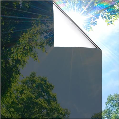 HOME13 Vinyl Sun Control Window Film for Home Privacy & Office Privacy Heat Insulation Anti-UV Office Home Glass Film (Silver Black Window Film, 20in x 100in) - Image 1