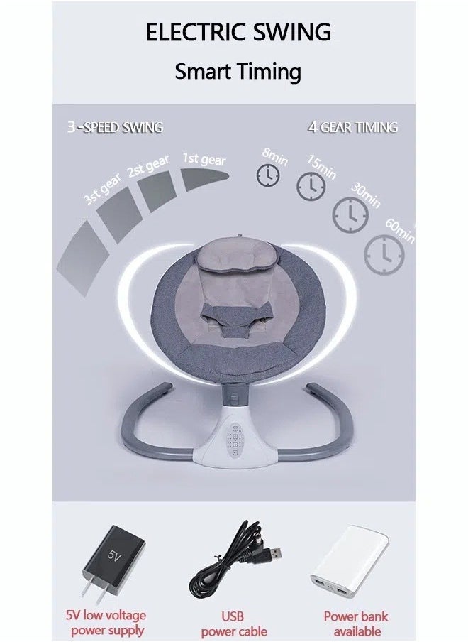 oldlaiben Electric Baby Swings for Infants to Toddler Baby Swing with 3-Speed 3-Seat Positions 3-Point Carabiner,with Bluetooth Music 12-Preset Melodies（Grey）  - Image 3