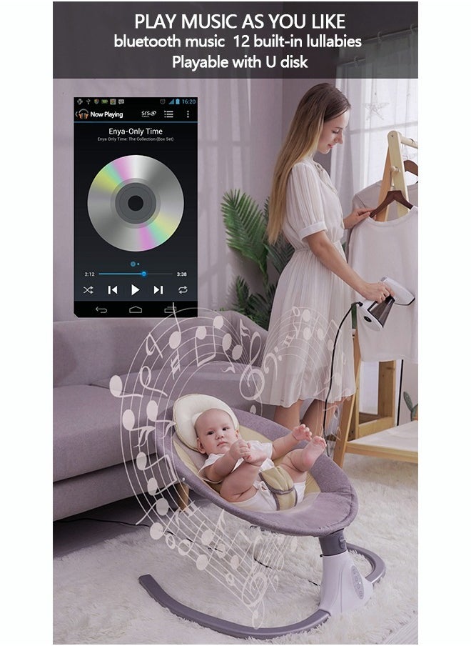oldlaiben Electric Baby Swings for Infants to Toddler Baby Swing with 3-Speed 3-Seat Positions 3-Point Carabiner,with Bluetooth Music 12-Preset Melodies（Grey）  - Image 5